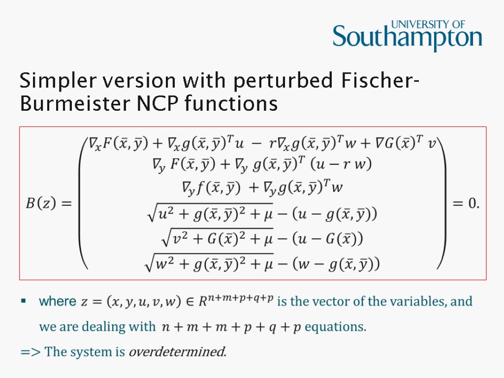 Simpler version with perturbed Fischer-Burmeister NCP functions